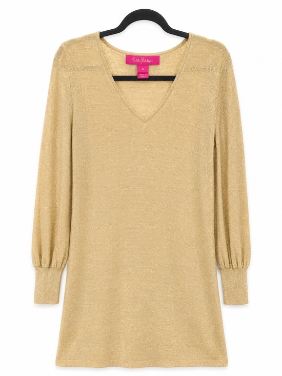 Lilly Pulitzer Dresses & Skirts - Lilly Pulitzer Sariya Long Sleeve V-Neck Sweater Dress Gold Small Classic Lux